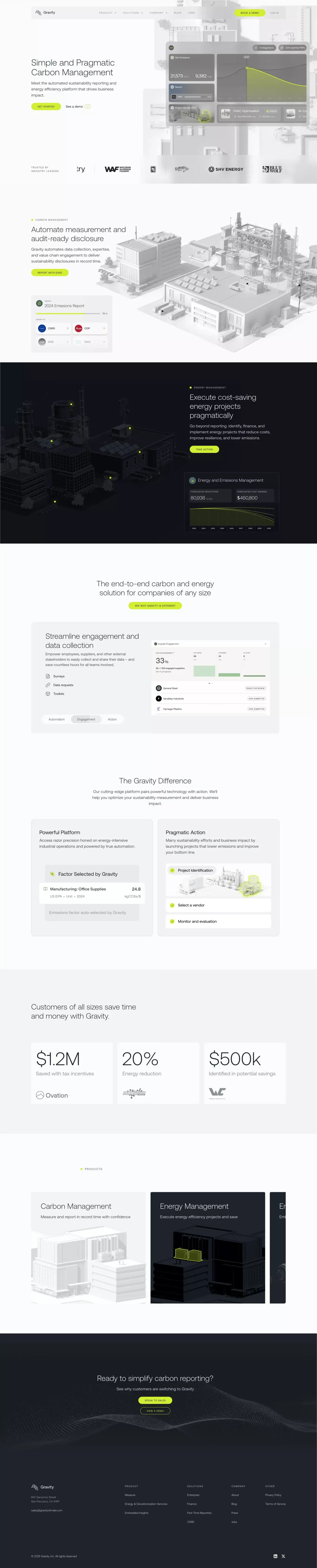 Gravity landing page screenshot showcasing Nature and Tech design