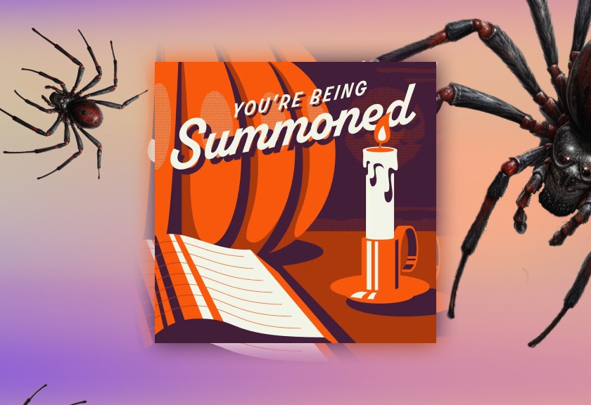 A futuristic, holographic-themed invite with neon blue and purple tones, pixel-like graphics, and techno-style design elements.