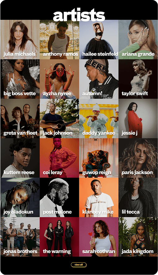Screenshot of the artists section of the Republic Records website