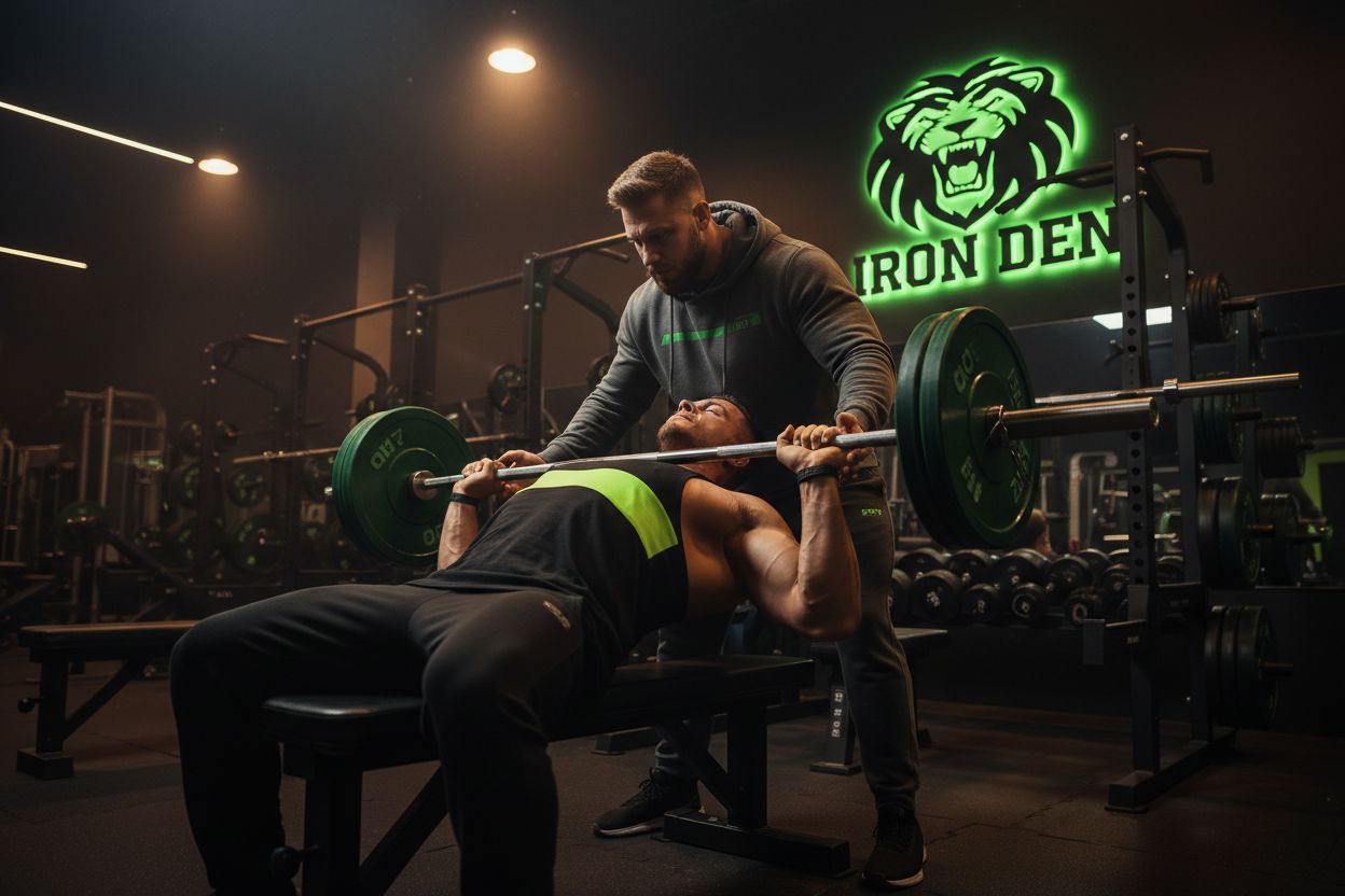 Coach spotting lifter during a five rep max attempt