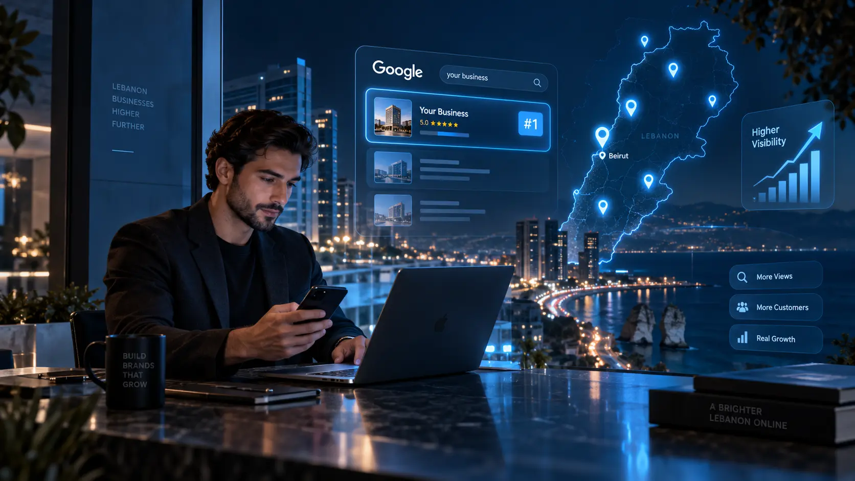Business owner improving Google search visibility in Lebanon with local SEO, Google rankings, and digital growth strategy