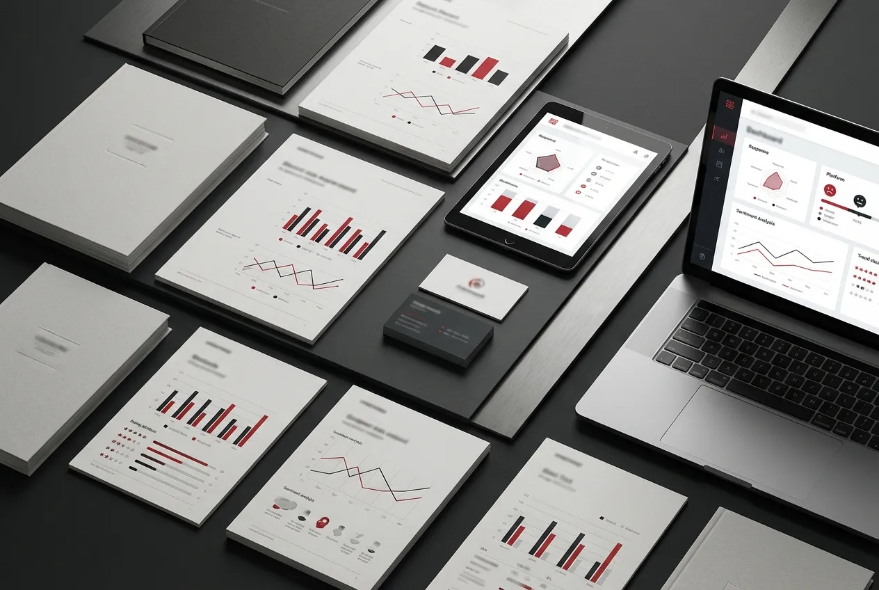 Digital marketing reports and devices by RockN' Socials, a digital marketing agency.