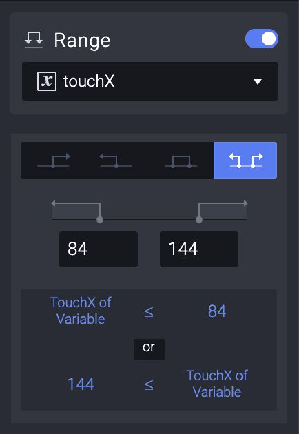 Select the "smaller and larger than" range