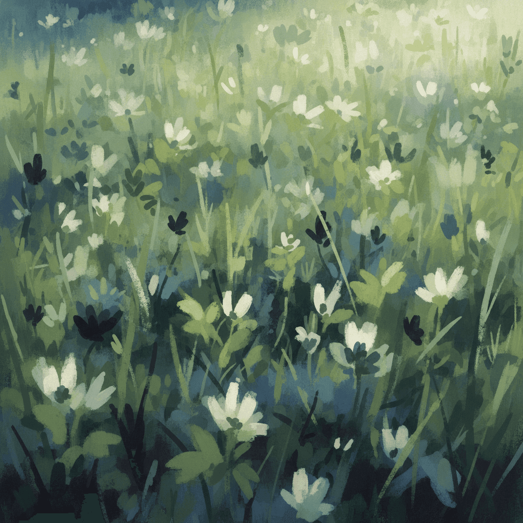 artistic green pastel paiting of a flower bed