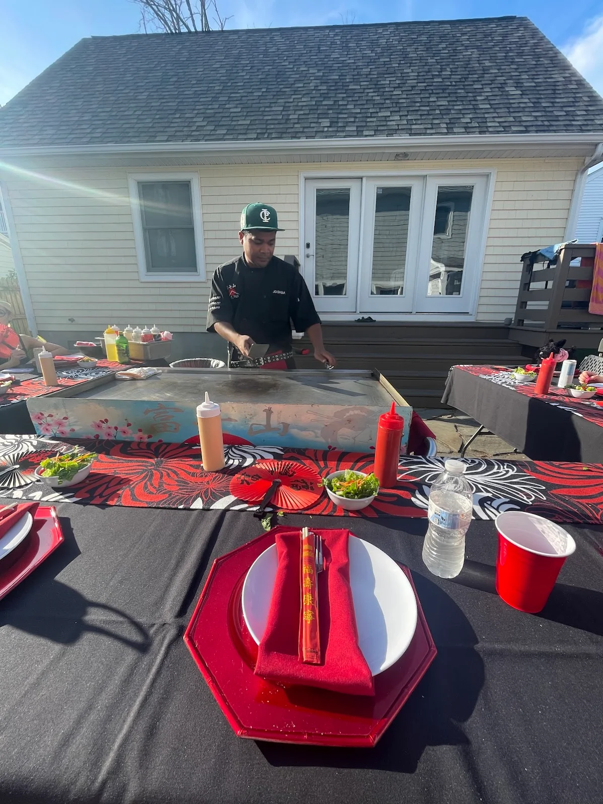 outdoor hibachi grill setup for event