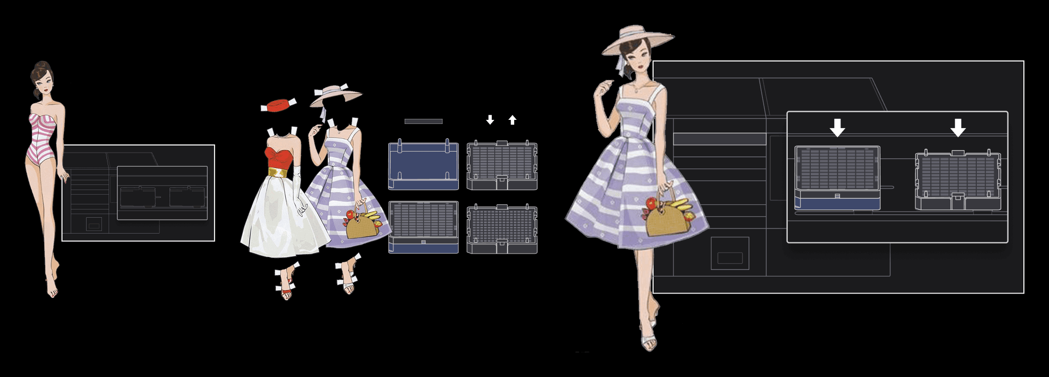 Paper doll parts and assembly.