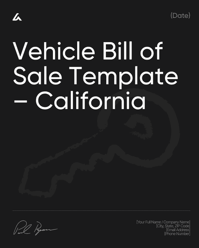 Vehicle Bill of Sale Template – California