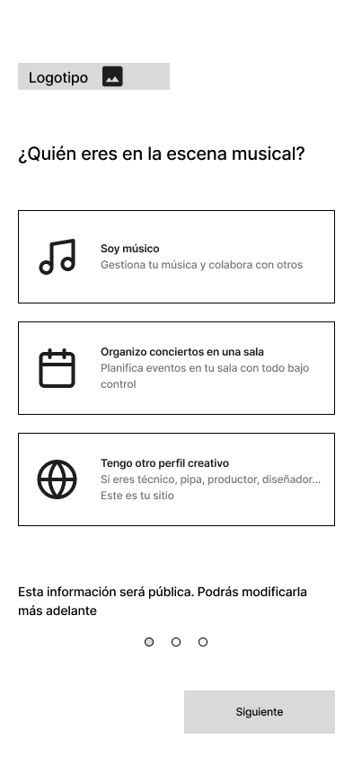 Wireframe de app para músicos