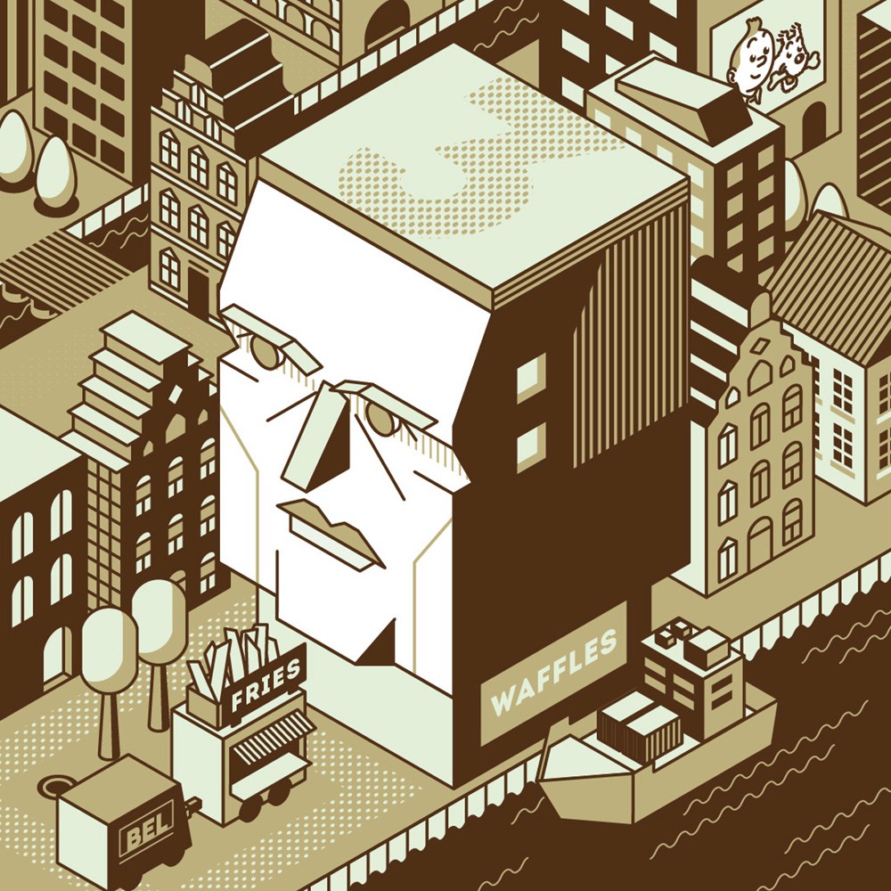 Isometric illustrative portrait of Thomas Vermaelen for the Tschuttiheftli 2021. The style is simple isometric vector illustration.