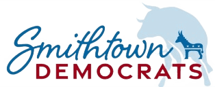 Smithtown Democrats logo of an illustrated light blue bull overlayed by a teal donkey and text that says, Smithtown Democrats