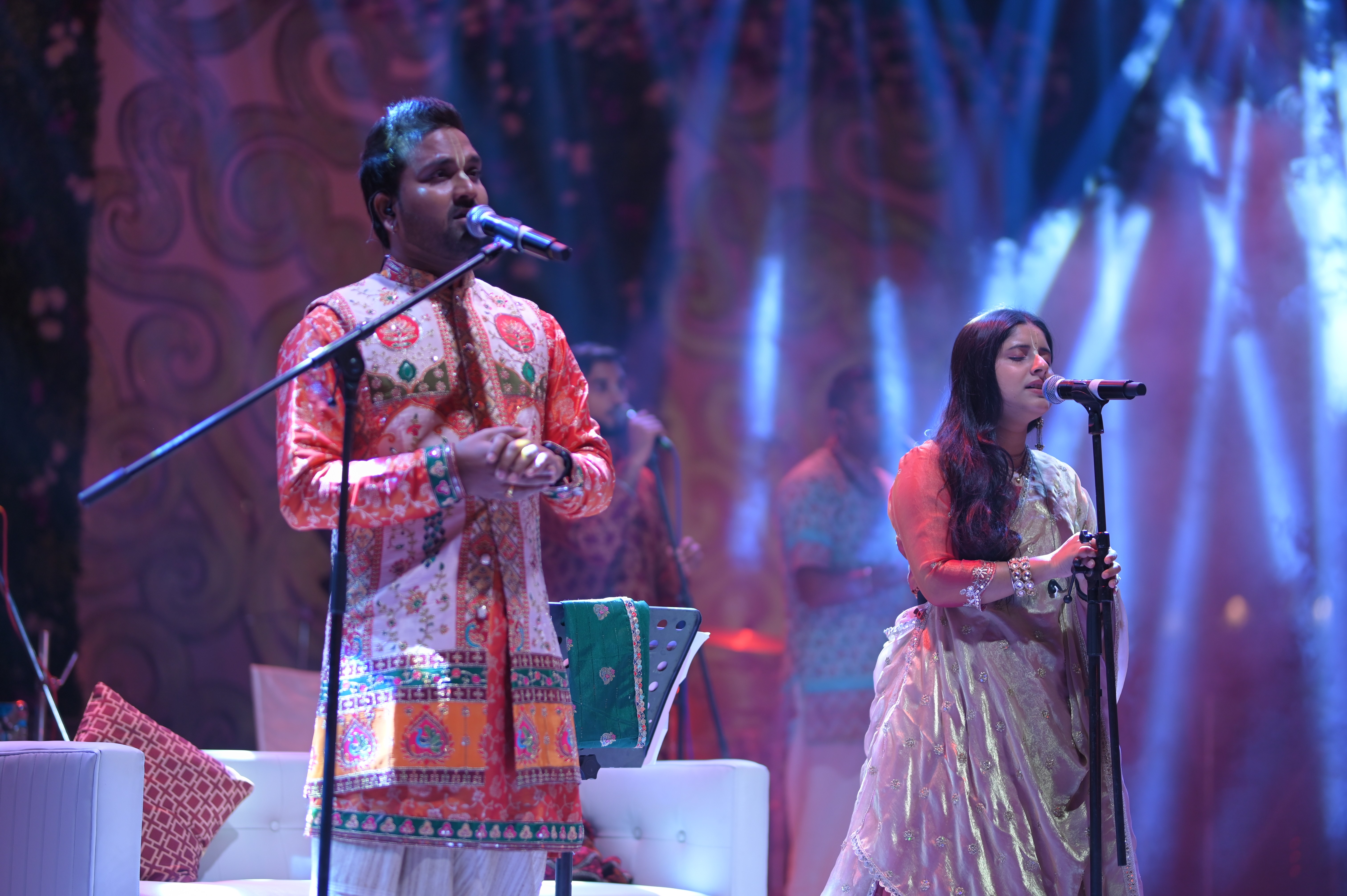 Surreal portrait of man with kaleidoscope effect and neon lighting