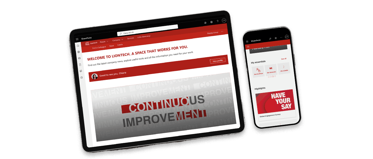 Schermata home della piattaforma Liontech su tablet e mobile