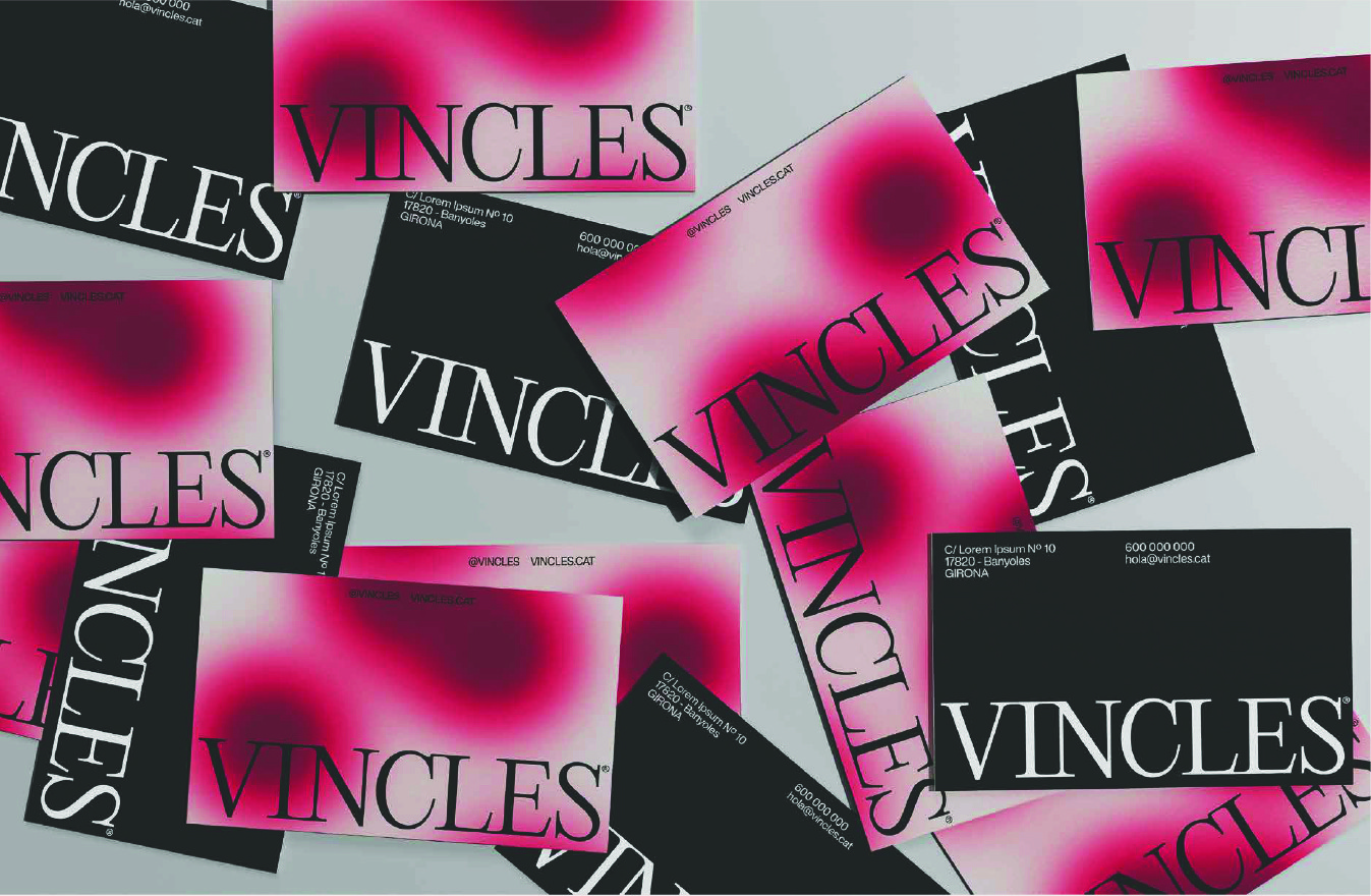 Minimal wine brand stationery design with elegant serif typography and expressive red gradient compositions