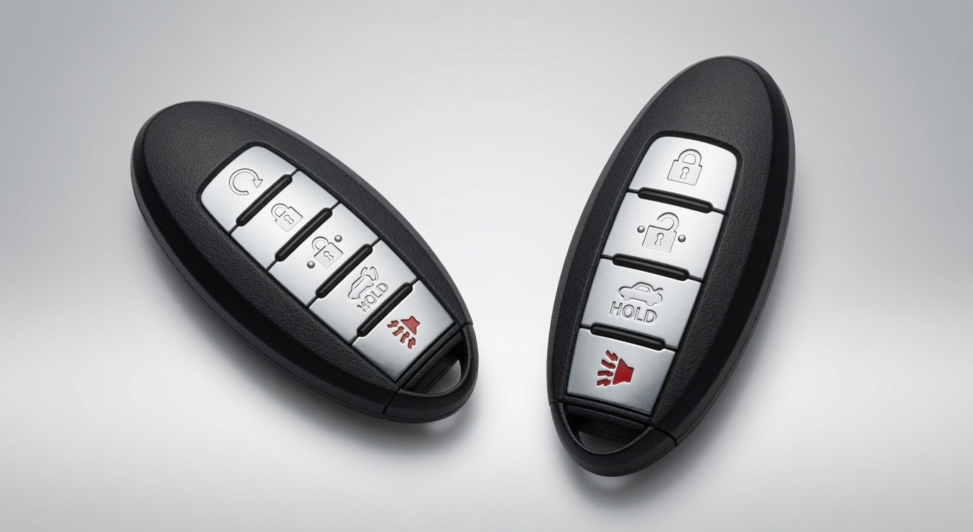 2 nissan keys one with 4 botton 1 with 5, We work on 2022, 2023, 2024, 2025, and 2026 Nissan Sentra and Rogue models.