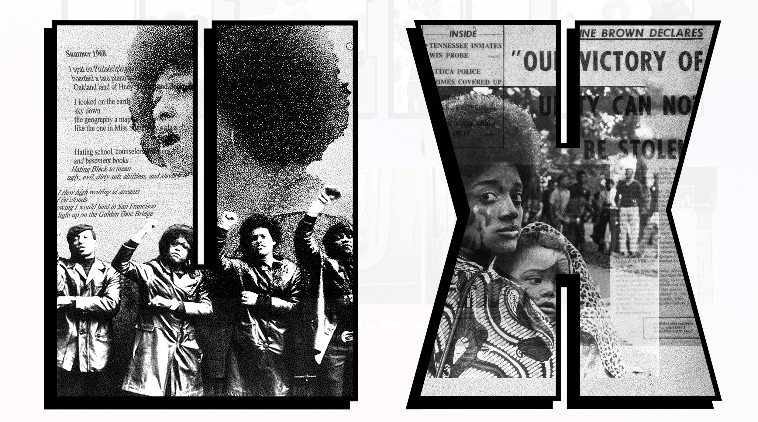 black and with block typeface with photography