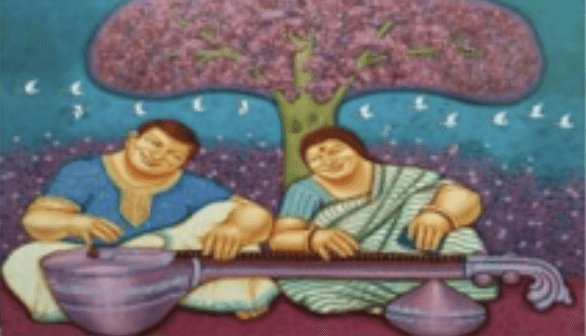 herd of sheep on road painting