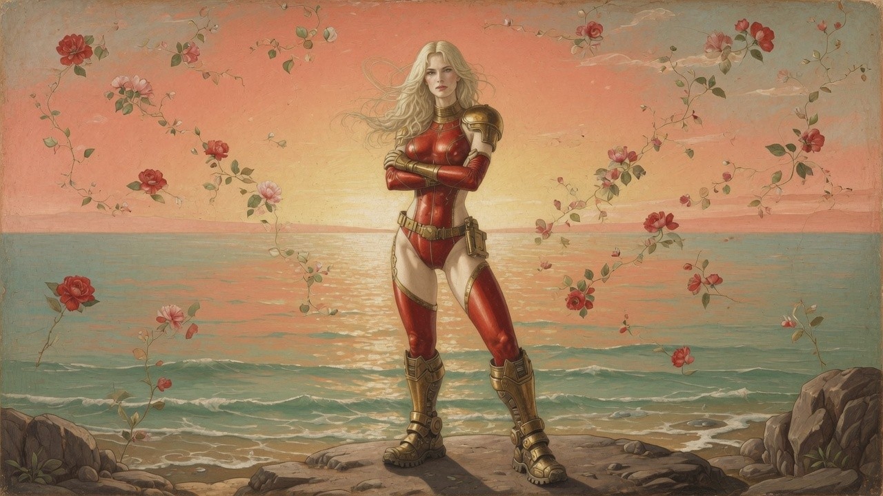 crimson armor, roses off the surf