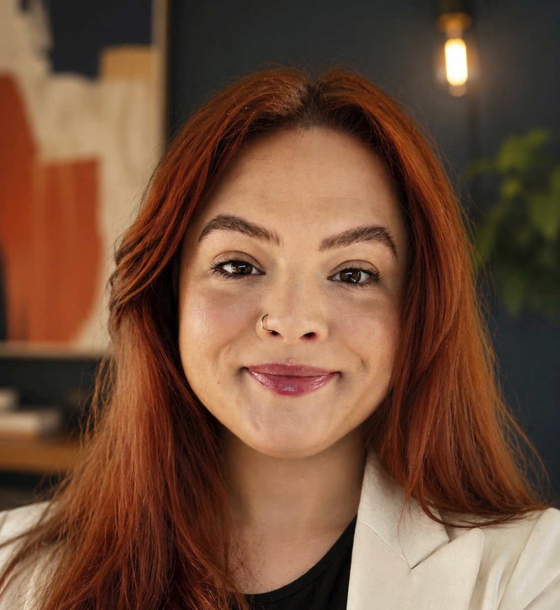 Cheerful woman at desk