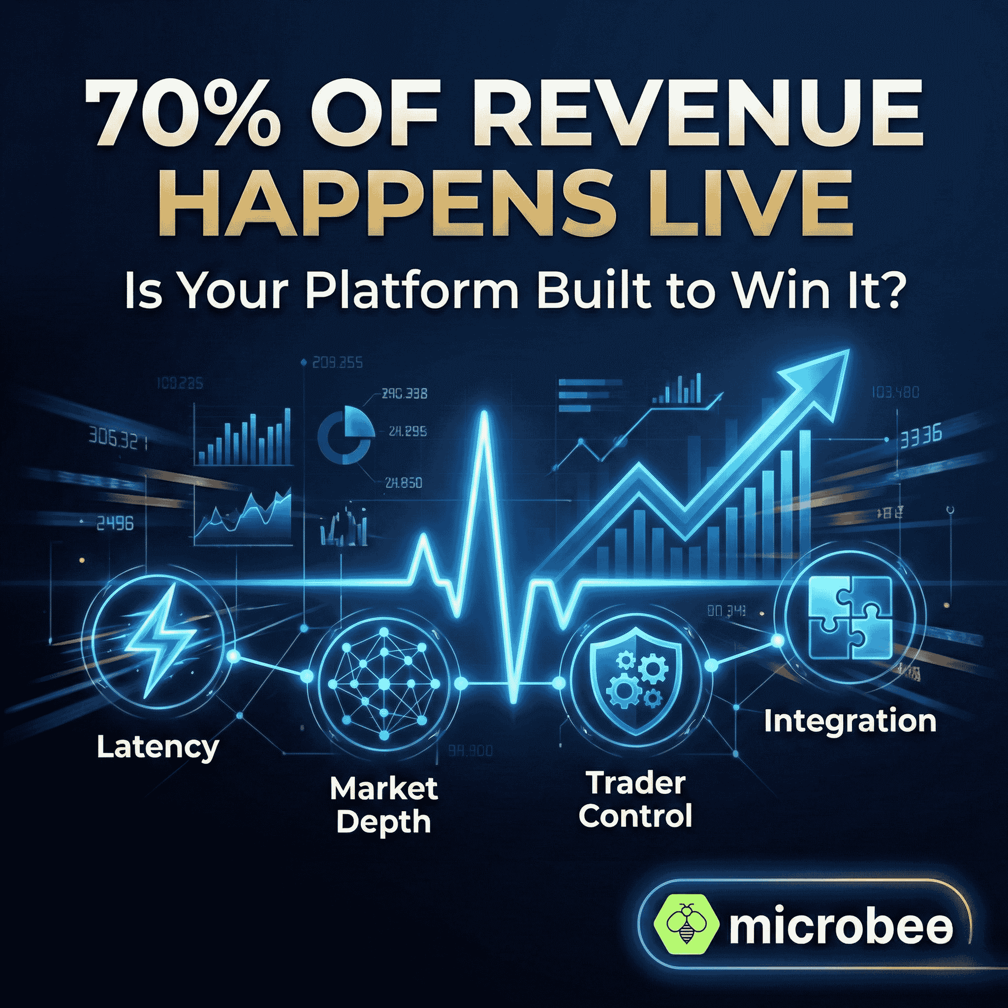 Split-screen view of live sports action with data overlays connected to a real-time trader control dashboard showing heat maps and risk management tools for live betting software