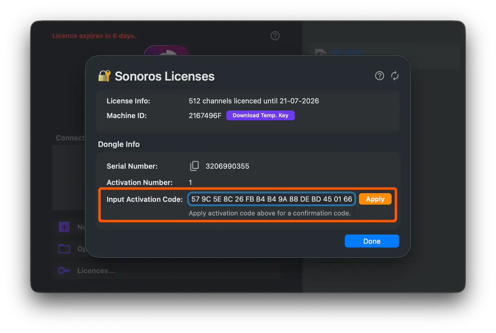 Enter your code to apply your license