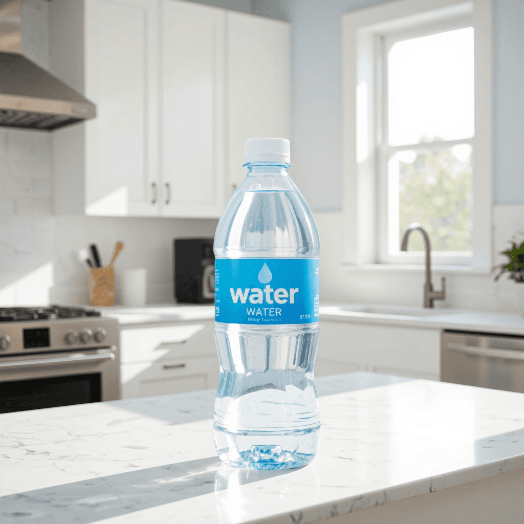 product photography of a small bottle of water