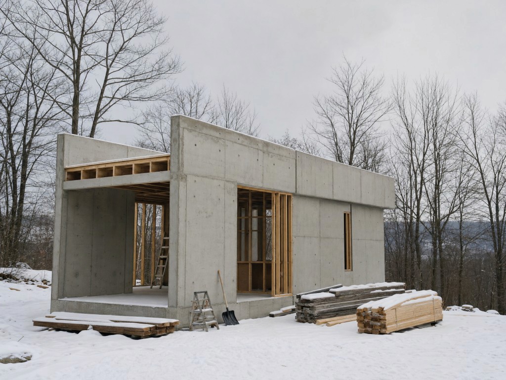 Cabin in a snowy landscape during the Hokkaido build