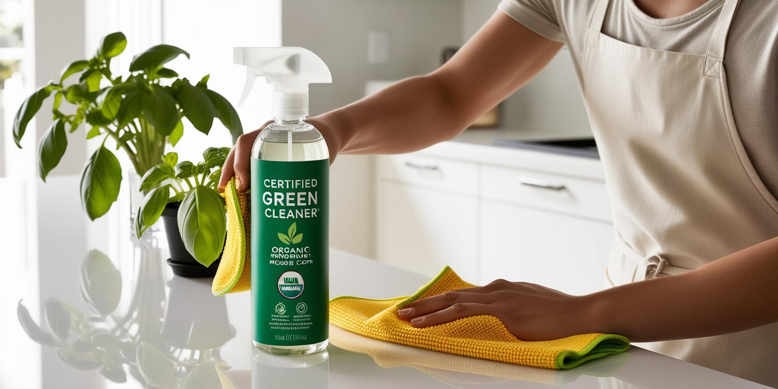Person using an eco-friendly cleaning spray on a kitchen counter, showcasing safe, non-toxic cleaning alternatives.