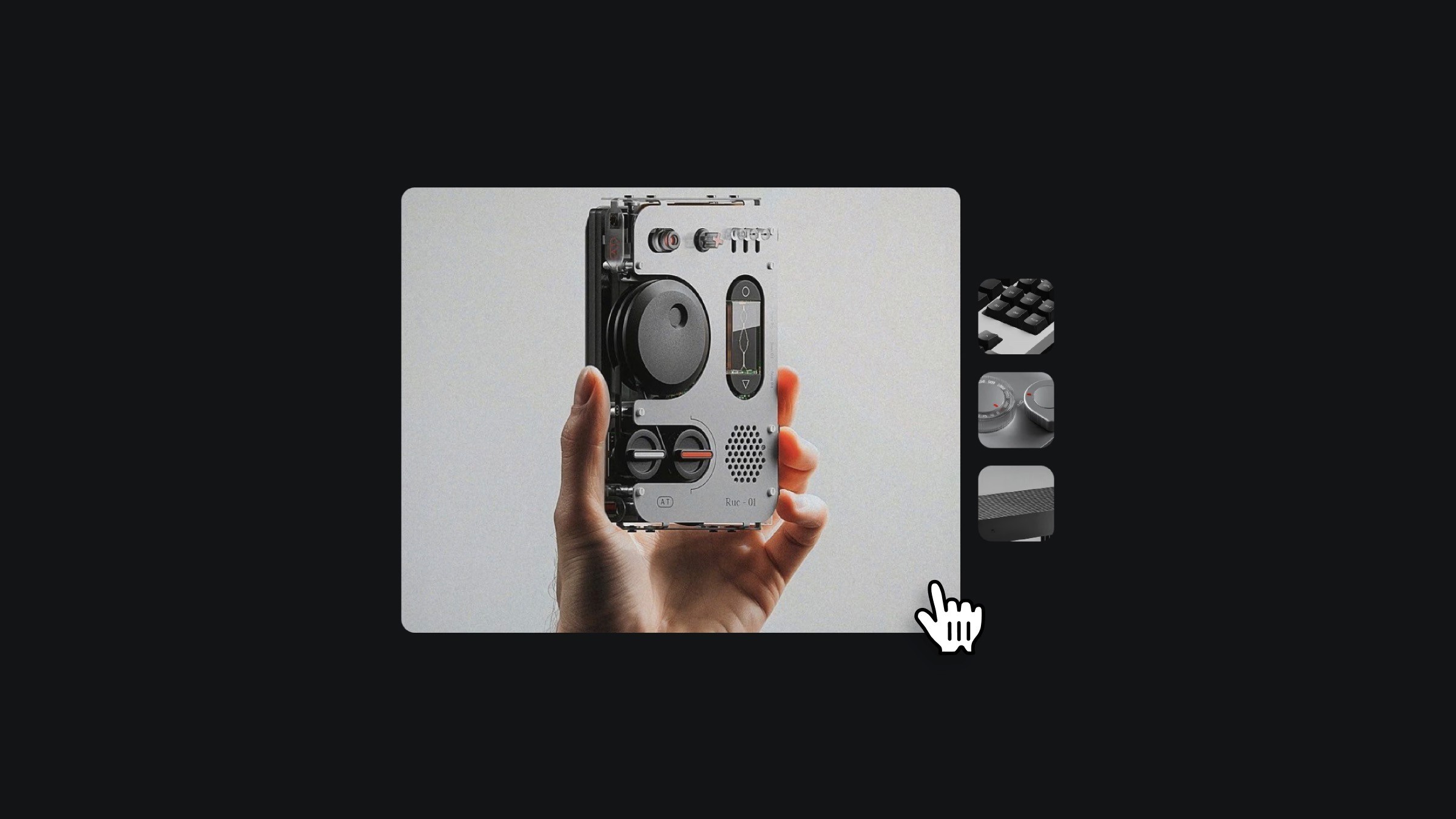 Hand holding a retro-inspired compact camera with side previews