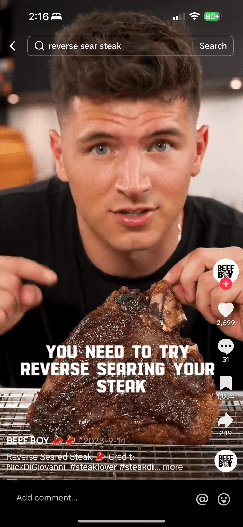 tiktok screenshot reverse searing steak