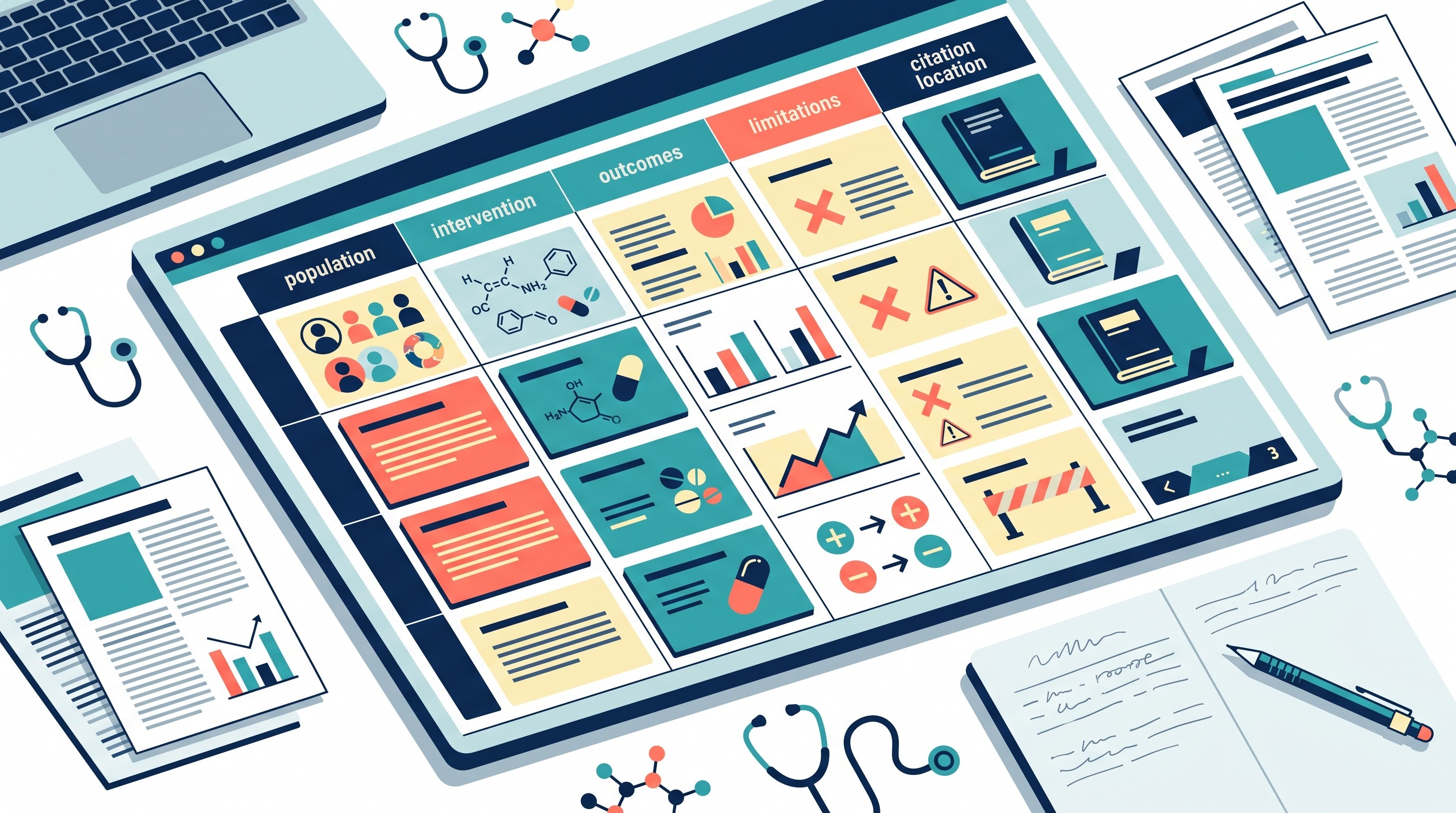 Evidence matrix for medical studies