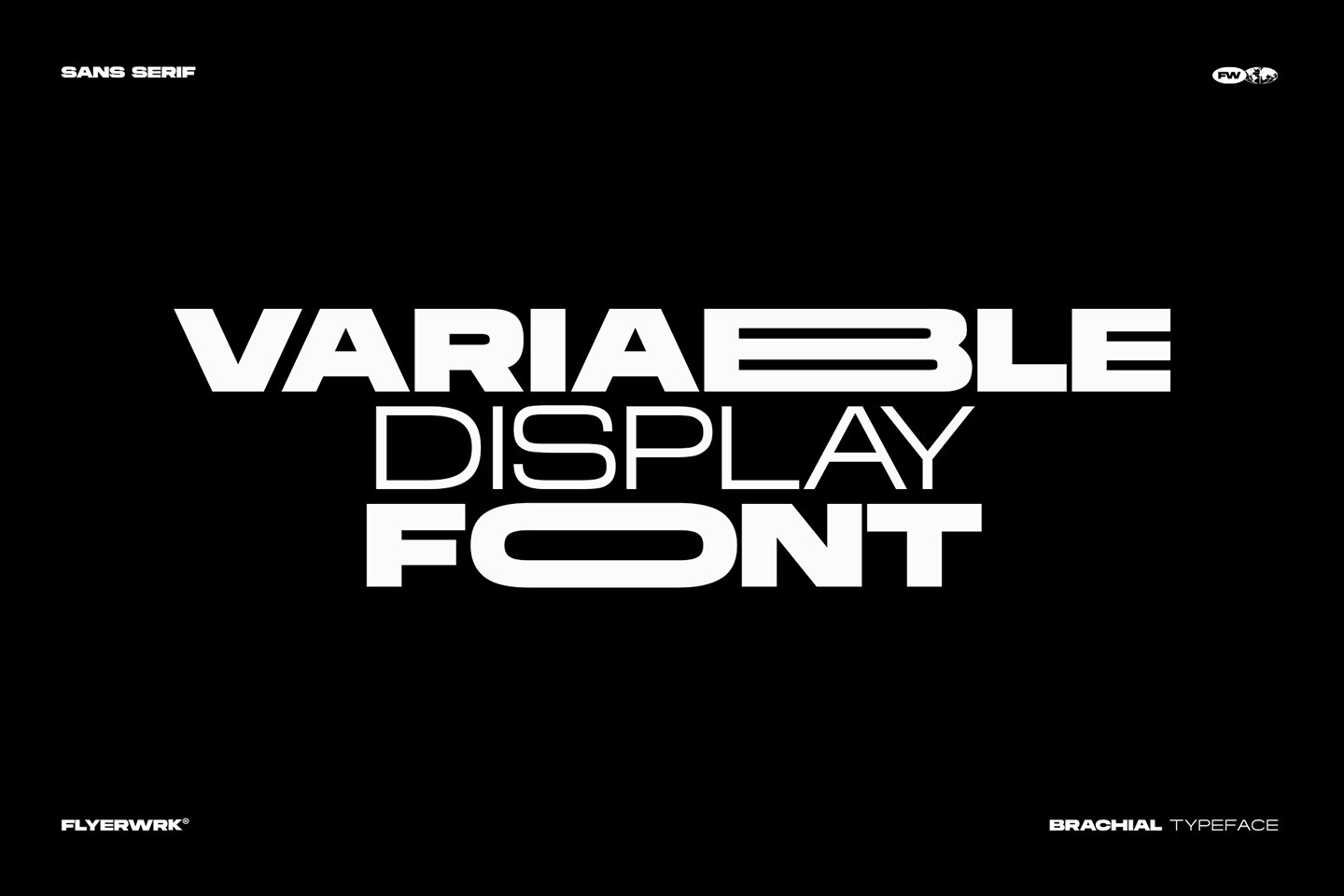 Bold display of Brachial font showing the geometric ultra expanded titling style in white text