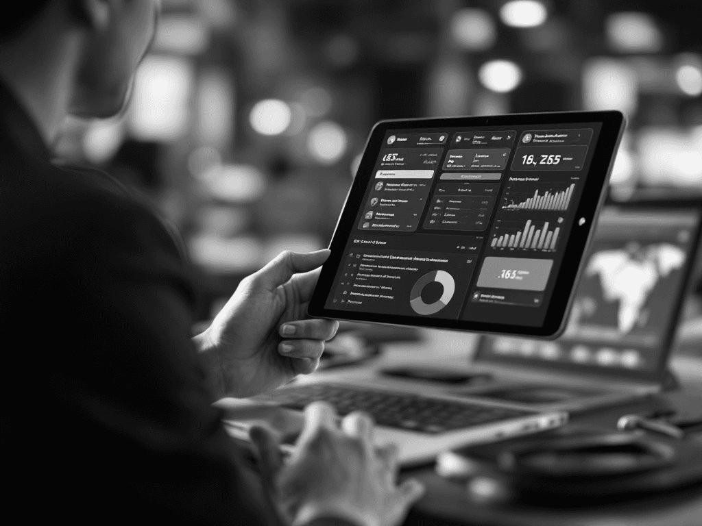 Person reviewing data on tablet