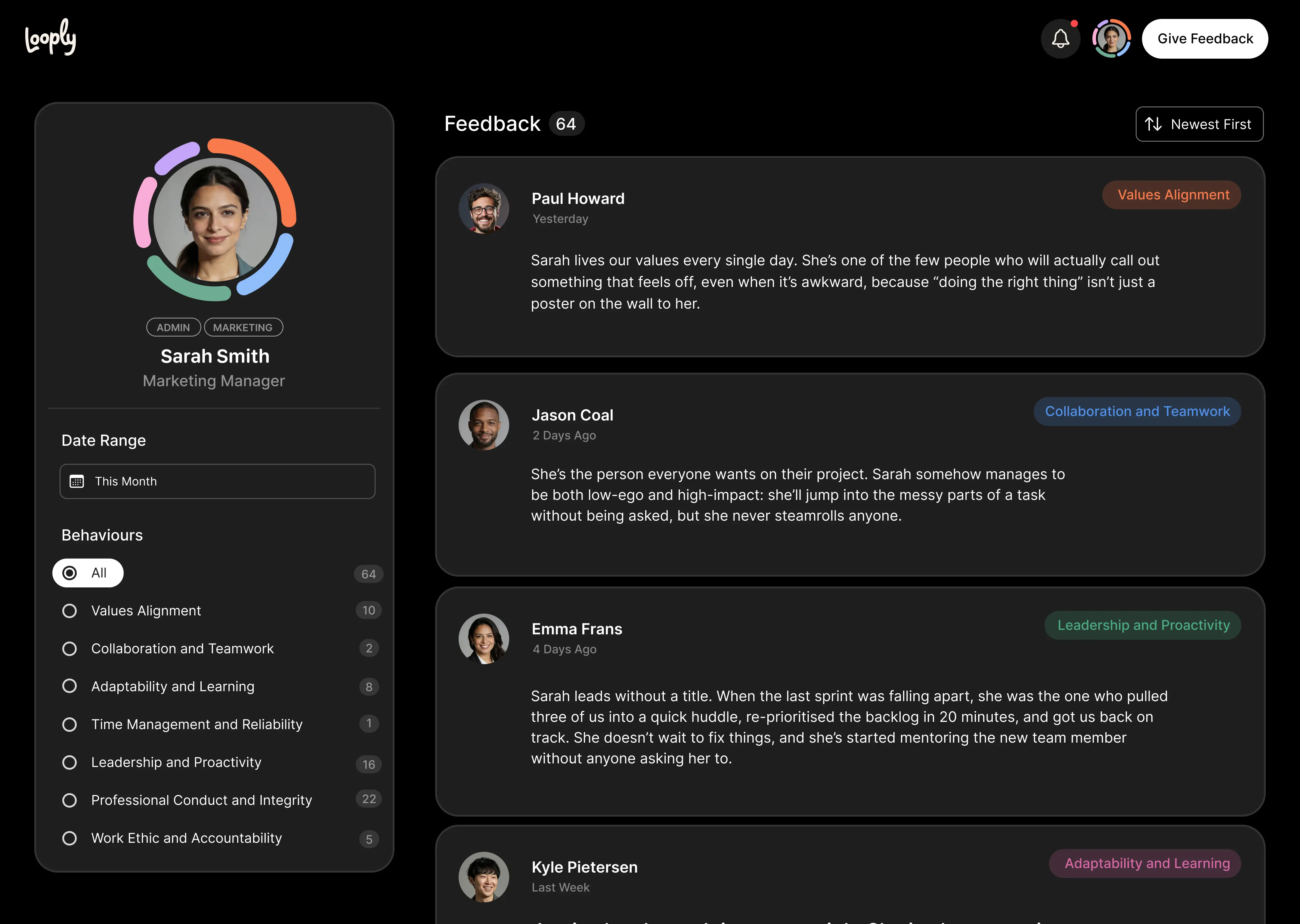 Preview of the Looply interface and experience