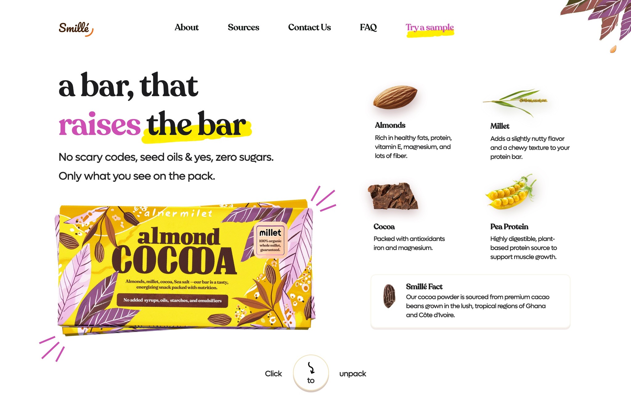 Web Design for Smille, a cocoa bar.