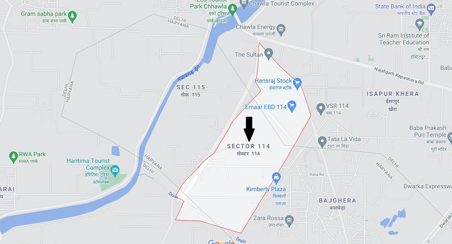 M3M SCO Plots Sector 114 location map