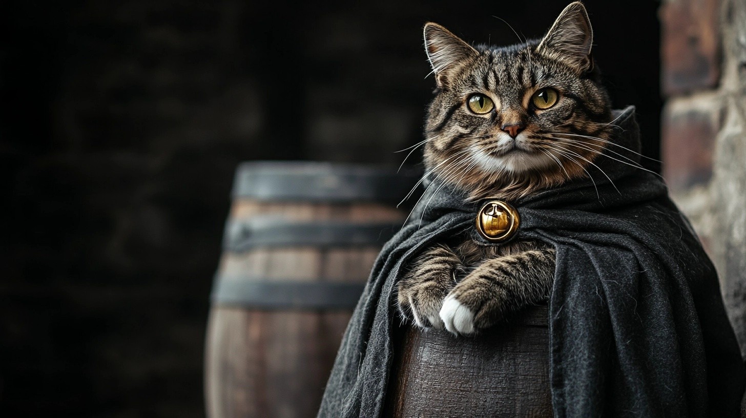 A harry potter cat wearing a cloak