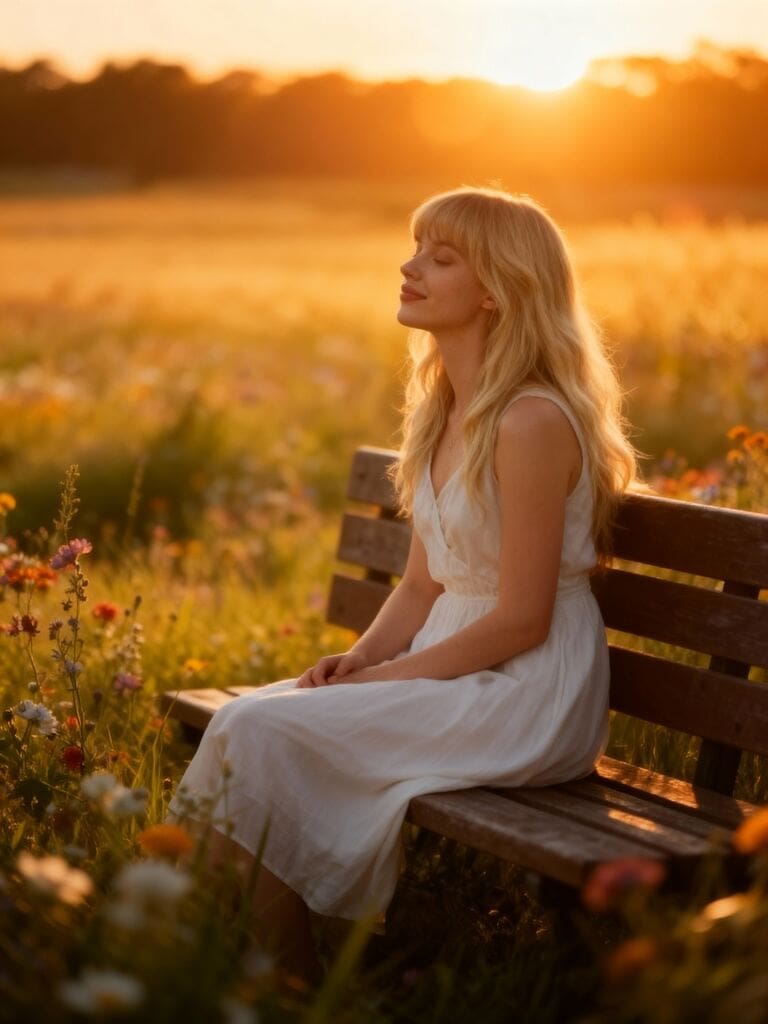 Woman sitting at sunset, Kling AI Video generation.