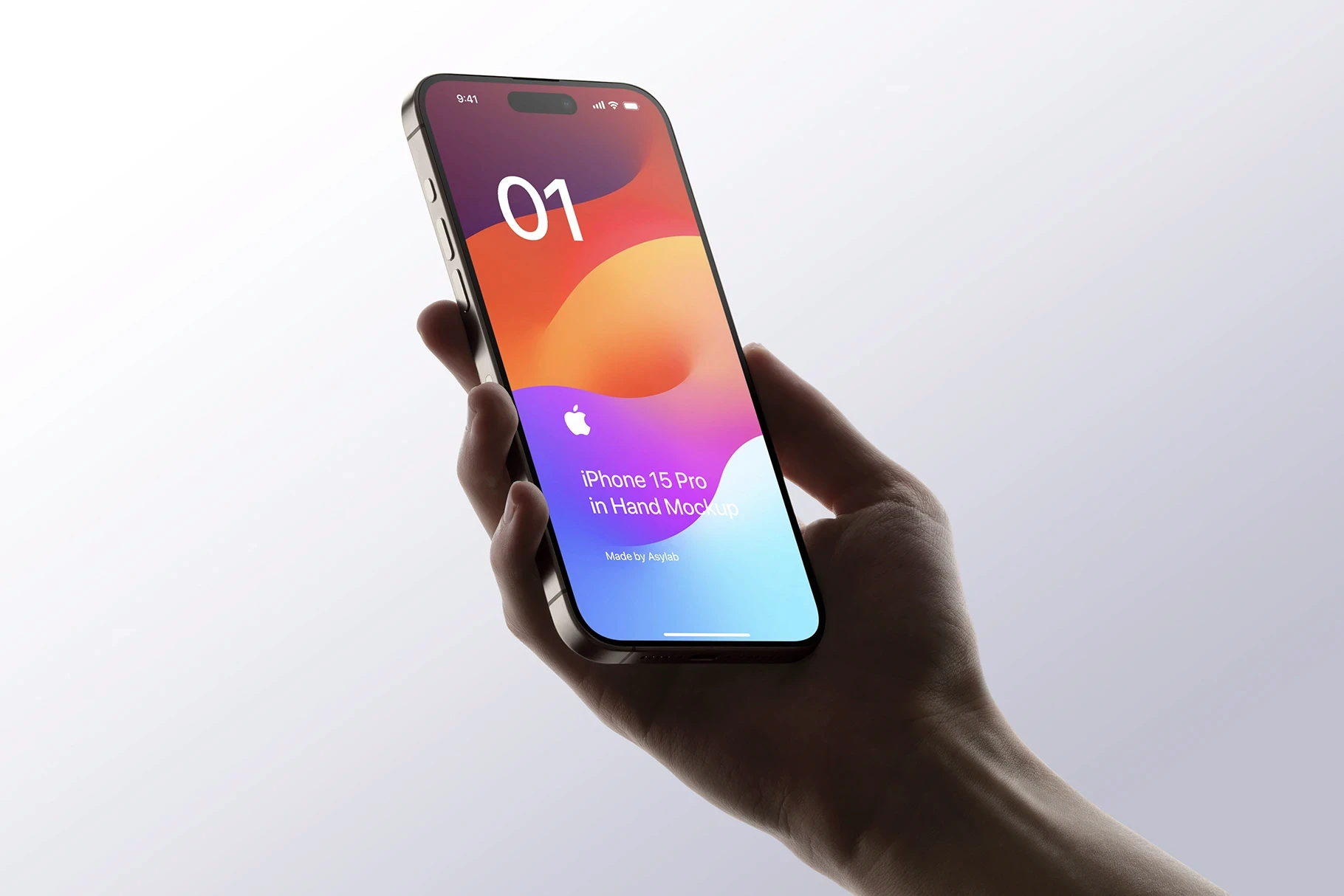 Hand holding iPhone displaying a modern interface.