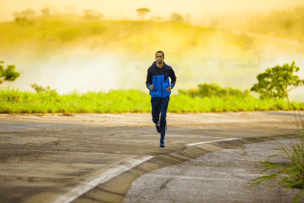 a man running in his sports apparel