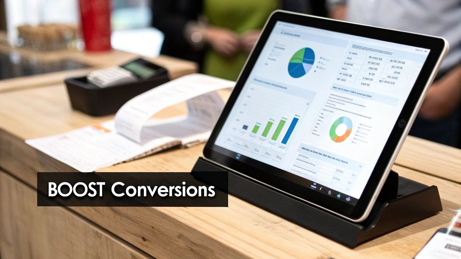 A magnifying glass hovering over a website, symbolizing optimization for sales and visibility.