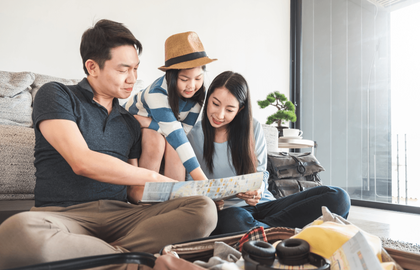 family looking at a map