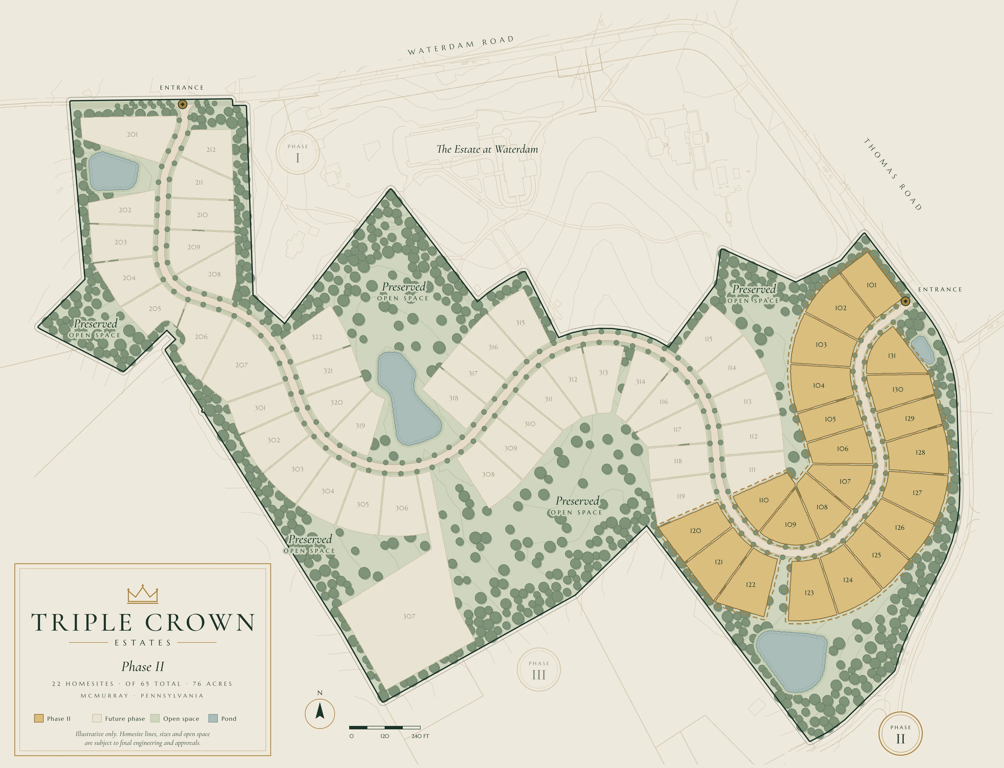 Triple Crown Estates Phase II map: 22 homesites around the loop off Thomas Road