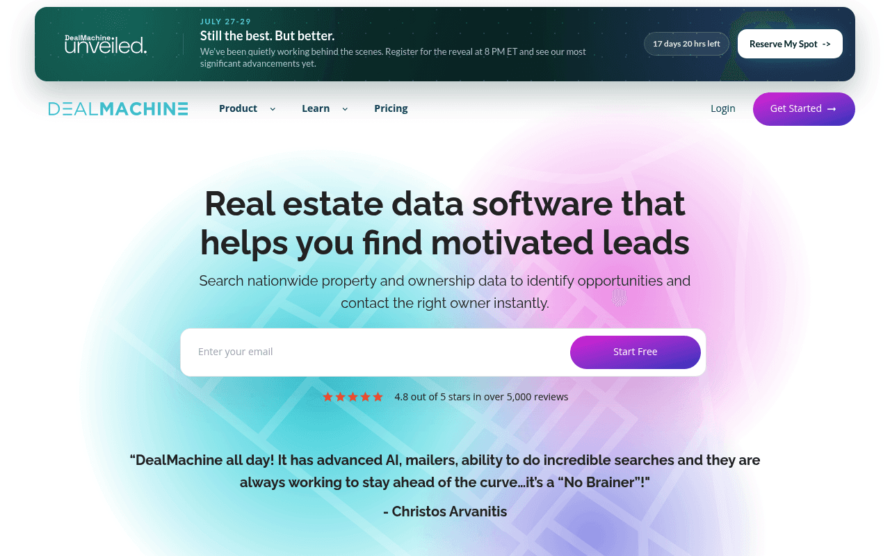 DealMachine homepage screenshot