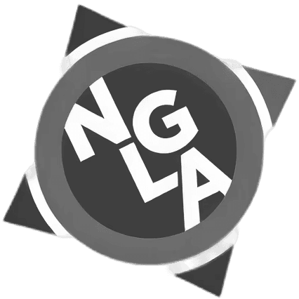 NGLA logo: a gray circle with the letters "NGLA" in white, surrounded by four black triangles with white accents.