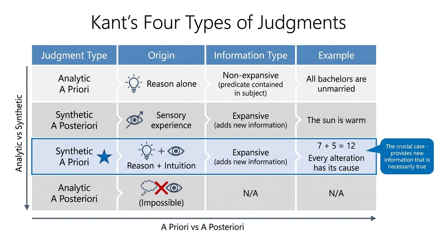 Kant's Four Types of Judgments: Classification Framework