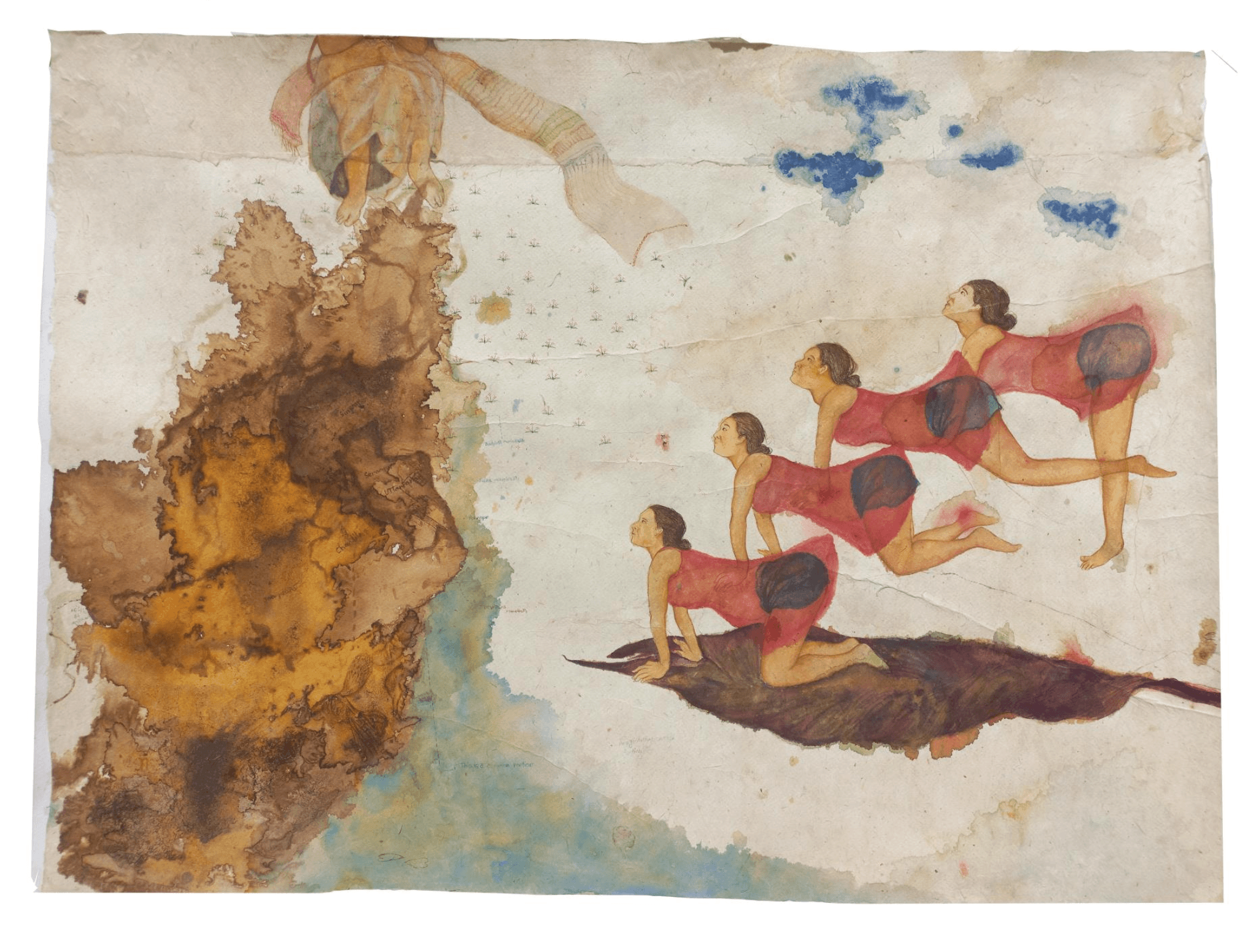 herd of sheep on road painting