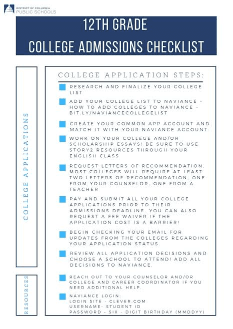 High school senior reviewing college application checklist with research papers and laptop on desk