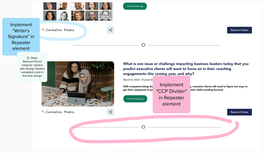 Author & Dividers in Ideal State Wireframe