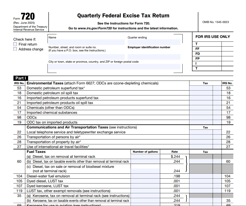IRS Form 720: Quarterly Federal Excise Tax Return