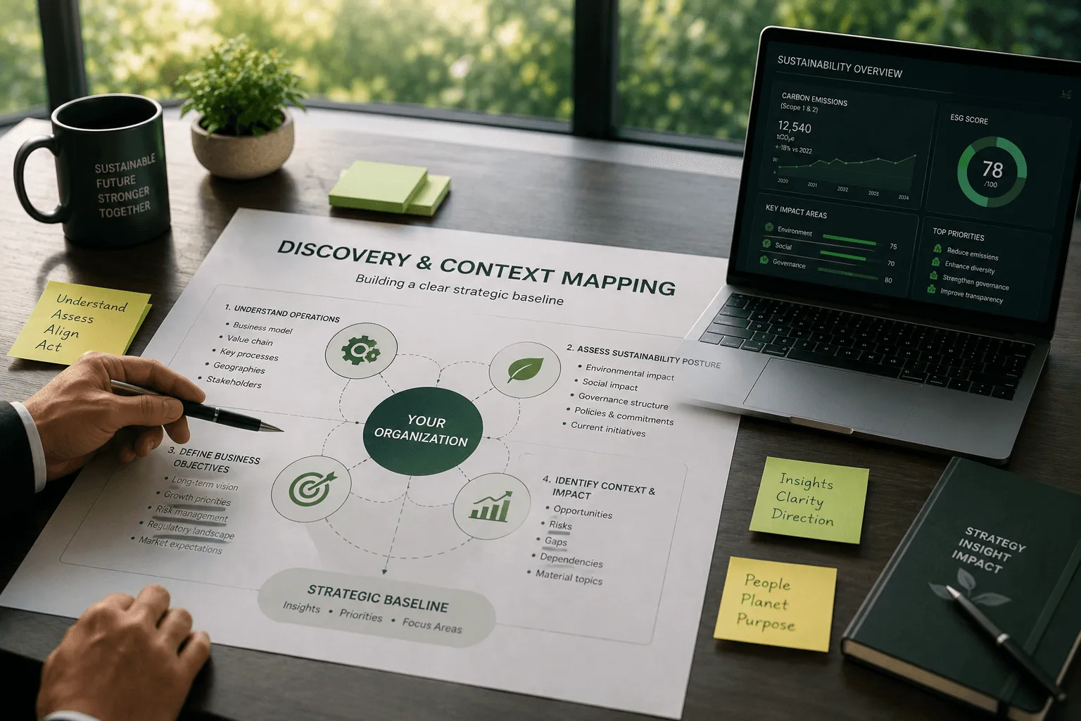 Strategic sustainability assessment and organizational context mapping.